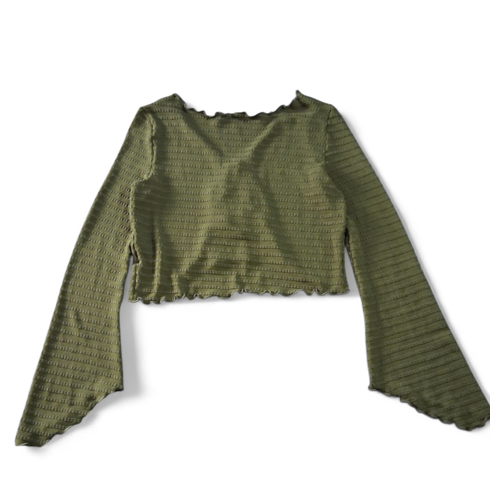 Romwe Hippie Lettuce Trim Tie Front Crop Top Womens Size Large - Picture 5 of 5